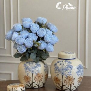 Vase potiche en céramique à motif floral champêtre