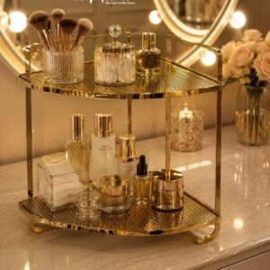 Organisateur cosmétique d'angle doré à double niveau