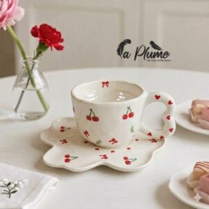 Chope avec Sous-Tasse motif cerises mignons