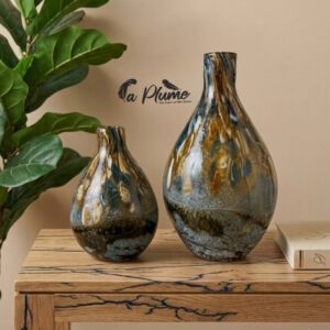 Vase Sculptural en Verre Soufflé Effet Marbré et Givré