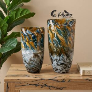 Vase Artisanal en Verre Soufflé Effet Marbré et Givré