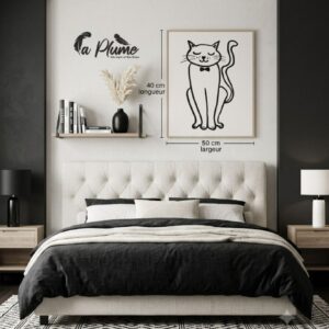 Cadre Mural au trait noir représentant un chat stylisé