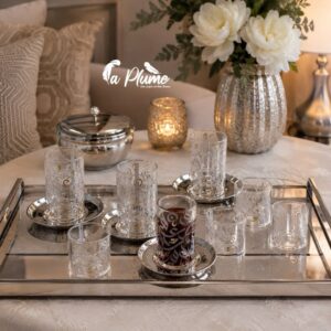 Service Duo Thé et Café à Calligraphie Argentée 18 pièce