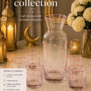 Service Carafe et Verres aux Nœuds Roses