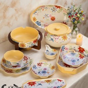 Service de Table Botanica Jaune  32 Pièces Élégance Florale