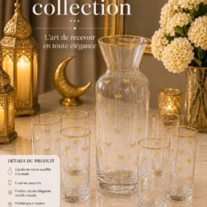 Service Carafe et Verres aux Nœuds Dorés