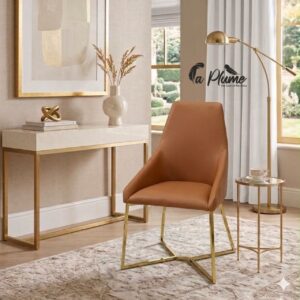 Chaise design en simili cuir camel
