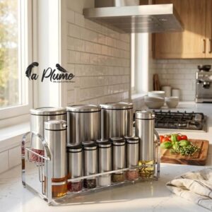 Porte épice de 10 pièce en Inox et Verre