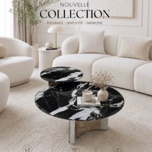 Ensemble de tables basses Marbre Noir et Chrome