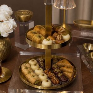 Présentoir à Gâteaux Doré à Deux Étages