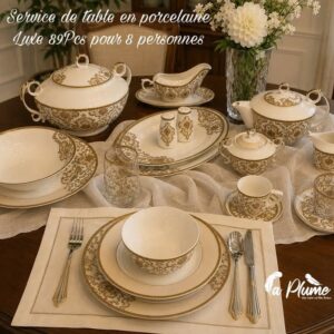 Service de table complet en porcelaine de luxe 89 pièces