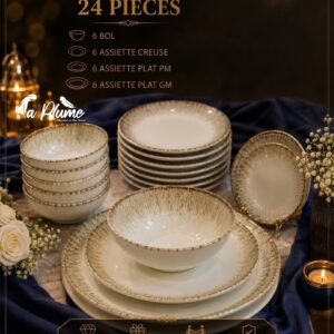 Service à table artisanal de 24 pièces aux détails mouchetés