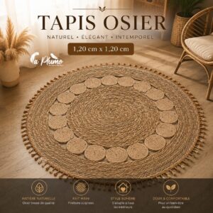 Tapis rond en osier tressé