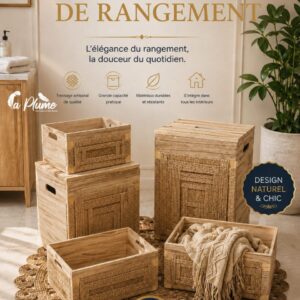 Corbeille de Rangement en Bois et Cannage