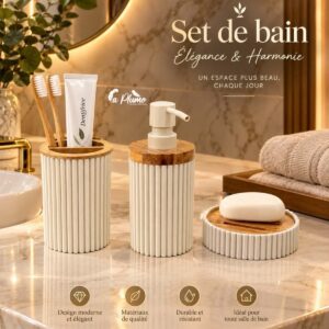 Set de Bain Cannelé Crème et Bois élégant