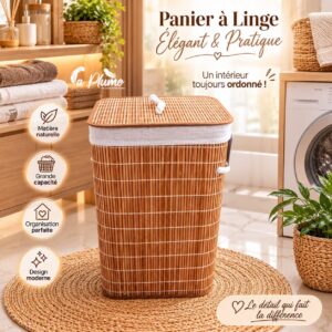 Panier à linge rectangulaire en bambou