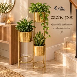 Cache pots en métal doré