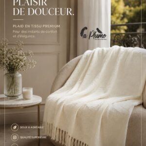 Plaid en tissu premium blanc crème à franges tressées