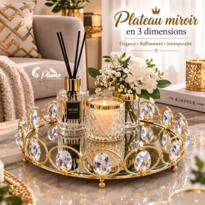 Ensemble de trois plateaux décoratifs ronds à fond miroir