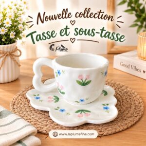 Tasse et Sous Tasse aux Motifs Tulipes