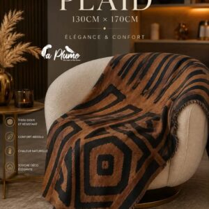 Plaid jacquard aux motifs géométriques marron et noir