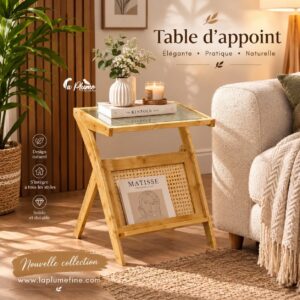 Table d'Appoint en Cannage avec Porte-Revues