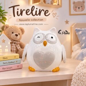 Tirelire chouette en céramique blanche et cœur Love