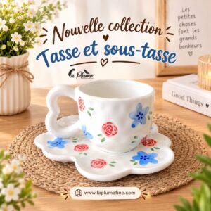 Tasse et sa Sous tasse en céramique florale