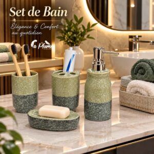 Set de Bain Minéral Vert Sauge et Anthracite Élégance