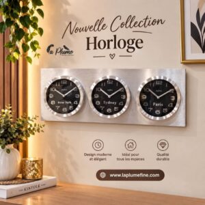 Horloge Murale triple fuseau Horaire élégance