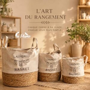 Trio de Paniers à Linge en Jute et Toile