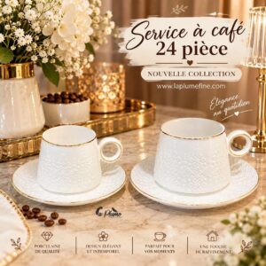 Service à café de 24 pièces en porcelaine blanche