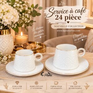 Service à café de 24 pièces en porcelaine blanche