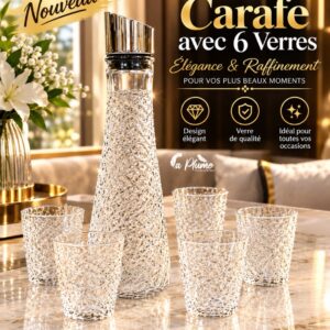 Service Carafe et 6 Verres en Verre Ciselé Moderne