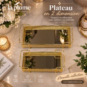Plateaux rectangulaires dorés et miroirs
