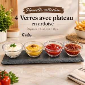 Service 4 verres avec plateau en ardoise