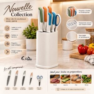 Bloc de 5 Couteaux avec Paire de Ciseaux