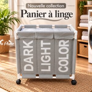 Panier à linge compartimenté sur roulettes
