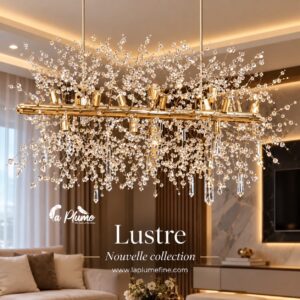 Lustre Constellation Linéaire en Cristal et Or