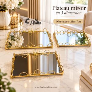 Trio de Plateaux Miroirs Dorés