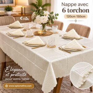 Nappe de table rectangulaire avec 6 torchon