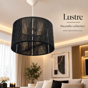 lustre tambour en corde tissée noire