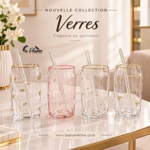 Gamme de verres Canettes à paille aux motifs dorés et floraux