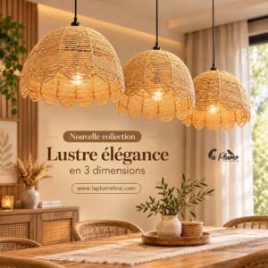 Lustre Cloche Festonné en Corde Tressée