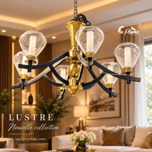 Lustre Chandelier Néo-Classique en Verre et Métal